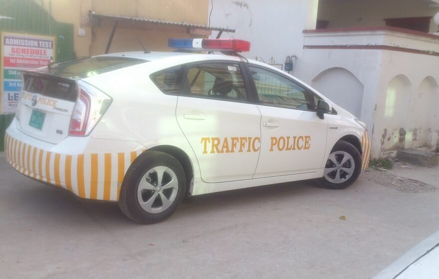 A traffic police car in Pakistan