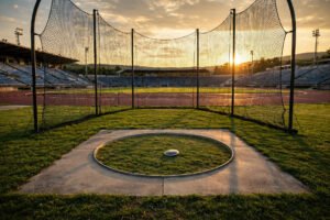 Discus throwing circle at an athletics stadium