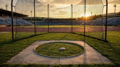 Discus throwing circle at an athletics stadium