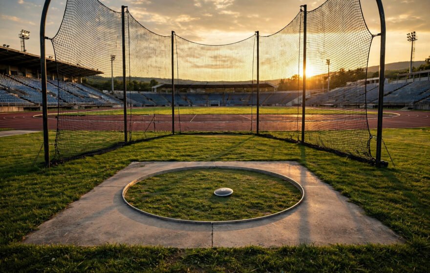 Discus throwing circle at an athletics stadium