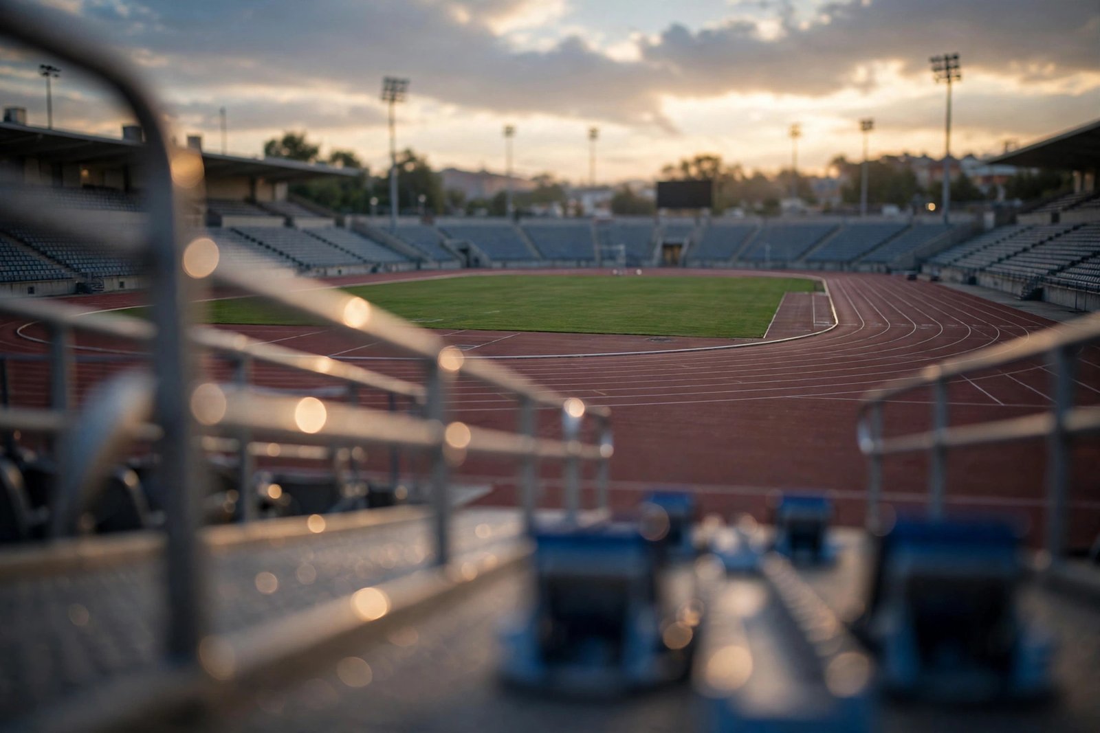 Athletics training track at dusk
