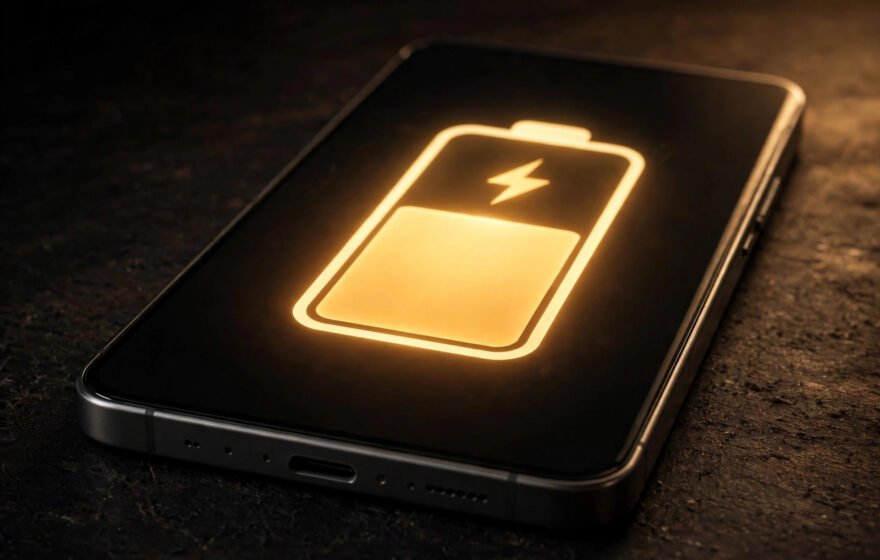 Smartphone with glowing battery charge indicator, symbolizing a bigger battery