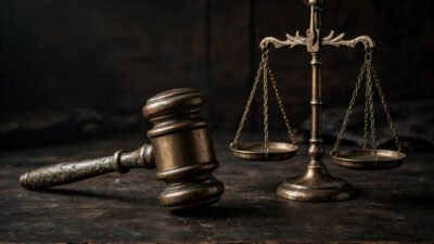 Gavel and scales of justice symbolizing the child abuse case investigation