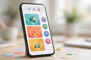 Smartphone showing Digital Youth Hub app with career opportunity cards