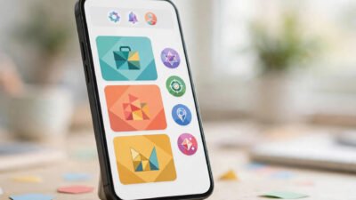Smartphone showing Digital Youth Hub app with career opportunity cards