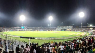 Gaddafi Stadium Lahore at night